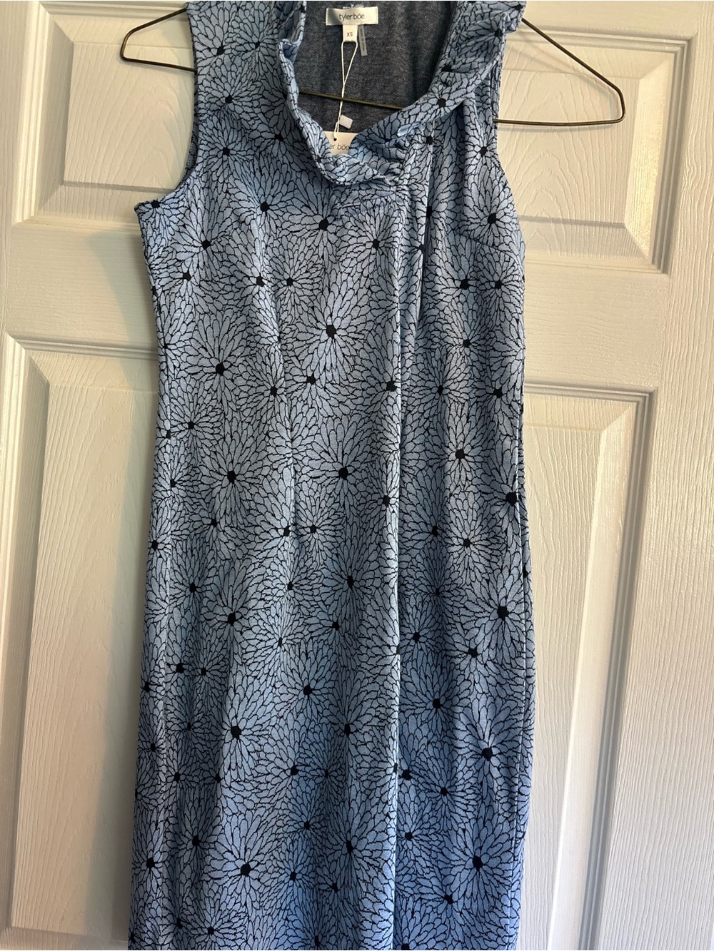 Tyler Boe Light Blue Floral Cowl Neck Midi Dress